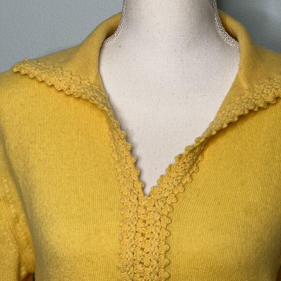 Vintage 60s Dalton Womens Size Medium Yellow Cashmere Sweater Sailor Collar - Picture 3 of 8